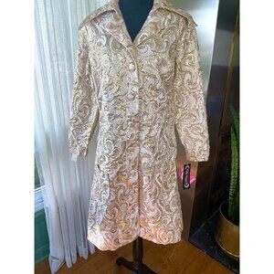 Vintage 70s gold lame jacket, glam golden brocade, large wing dagger lapels, NOS